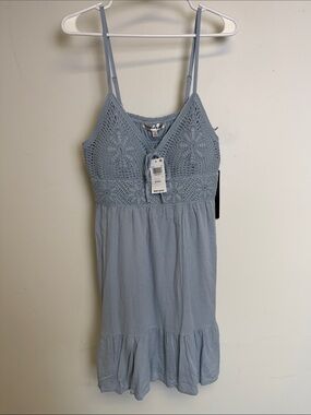 Madden Girl Dusty Blue Crochet Bust Mini Dress